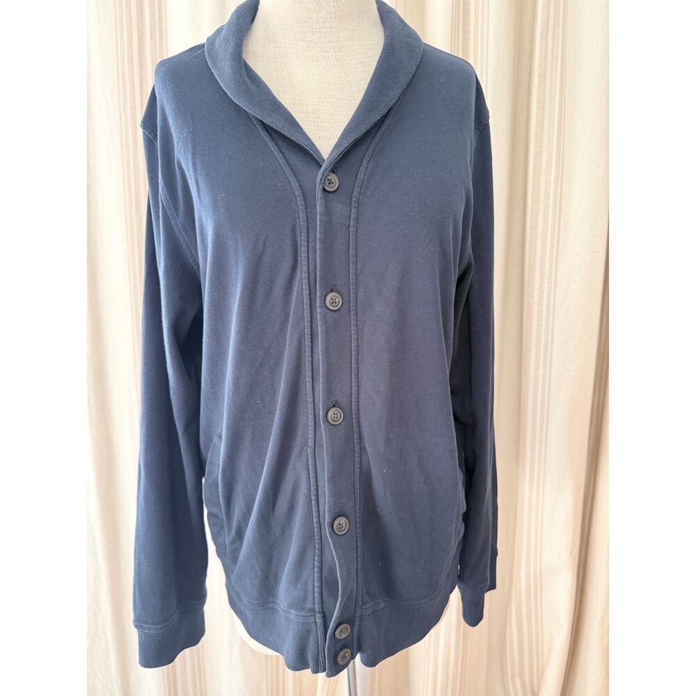 Thomas Parker New York Navy Cotton Shawl Collar Grandpa Cardigan Large